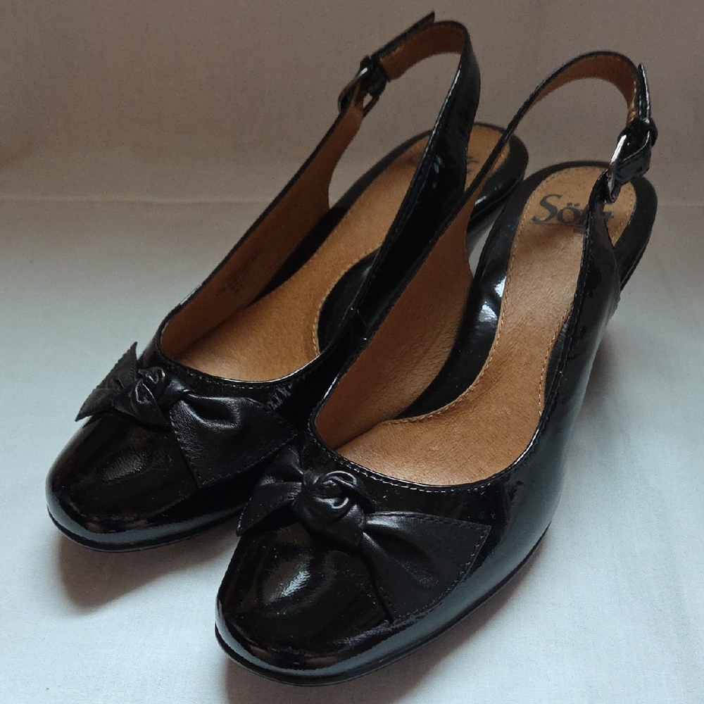 Sofft Patent Leather Slingback Heels With Bow Accent Size 7.5 EUC